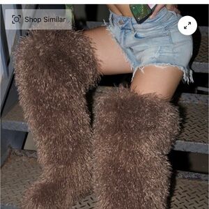 AKIRA AZALEA WANG TEMPLETON TAUPE FAUX POODLE FUR OVER THE KNEE BOOT Size 88